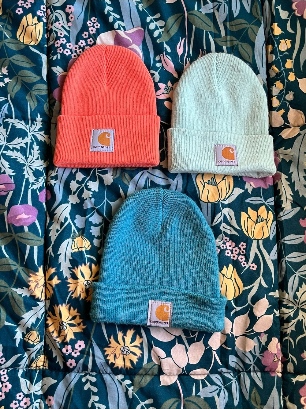 Carhartt Infant/Toddler Beanie Hat Bundle - Coral, Mint, Teal
